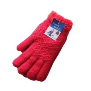 Thick Red Knit Gloves - Warm & Fluffy